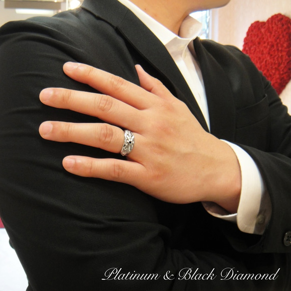 プラチナ ブラック ダイヤモンド ハート & クロス モチーフ 本格 メンズ リング 男性 指輪 [ミワホウセキ] 5枚目の画像