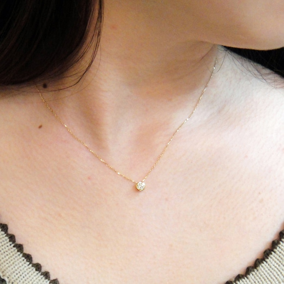 幸福攜帶隱藏的三葉草簡單鑽石 0.25 克拉 K18 黃金項鍊 [Miwa Hoseki] 第6張的照片