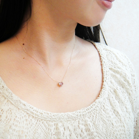 Desert Jewelry Tart K18 玫瑰金天然寶石和鑽石項鍊 [Miwa Hoseki] 第5張的照片