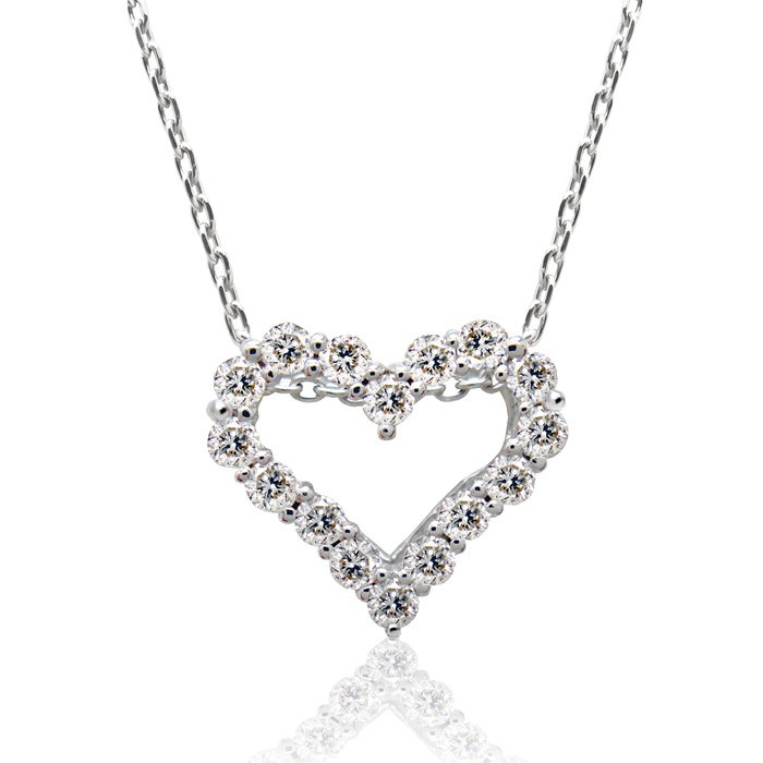 大人可愛い オープン ハート ダイヤモンド 0.2ct K18ホワイトゴールド ネックレス ペンダント [受注制作]