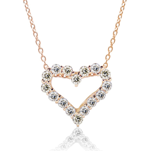 オープンハート ネックレス ピンクゴールド K18 ダイヤ 可愛い