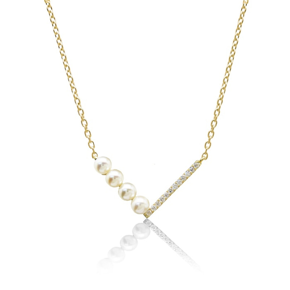 [1 件現貨] K18 黃金 Akoya 珍珠與鑽石圖案項鍊 Miwa Jewelry 第1張的照片