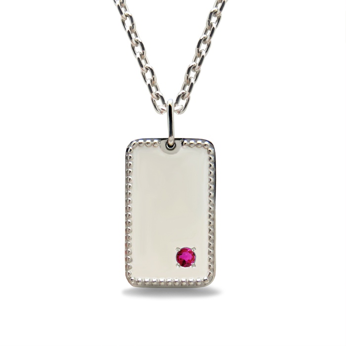 重量感ある本格 メンズジュエリー プラチナ 7月 誕生石 ルビー プレート ネックレス [受注制作]