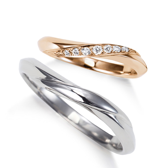 特別価格 プラチナ & ピンクゴールド ダイヤモンド 結婚指輪 2本ペアでこの価格！サイズ直し 1回 無料 対応付き 1枚目の画像