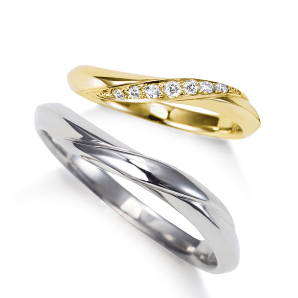 特別価格 プラチナ & イエロー ゴールド ダイヤモンド 結婚指輪 2本ペアでこの価格！サイズ直し 1回 無料 対応付き 1枚目の画像
