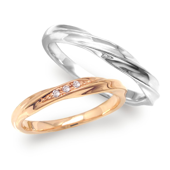 特別価格 プラチナ & ピンクゴールド ダイヤモンド 結婚指輪 2本ペアで ...
