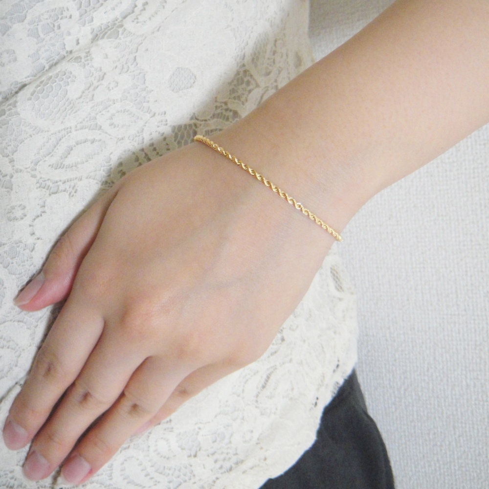 幸せ結ぶ 上品な ロープ デザイン 男女兼用 ブレスレット K18 イエローゴールド【全長約18センチ】[受注制作]