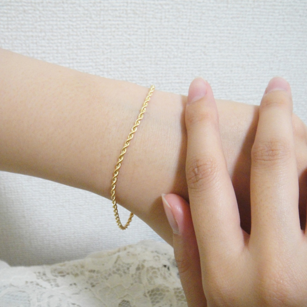 幸せ結ぶ 上品な ロープ デザイン 男女兼用 ブレスレット K18 イエローゴールド【全長約18センチ】[受注制作]