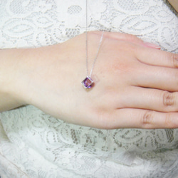 閃光閃亮大天然石紫水晶鏡面球切割 K10 白金吊墜項鍊 第5張的照片