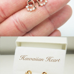 夏威夷心形鑽石與小珍珠耳環 K18 粉金 miwahouseki 第3張的照片