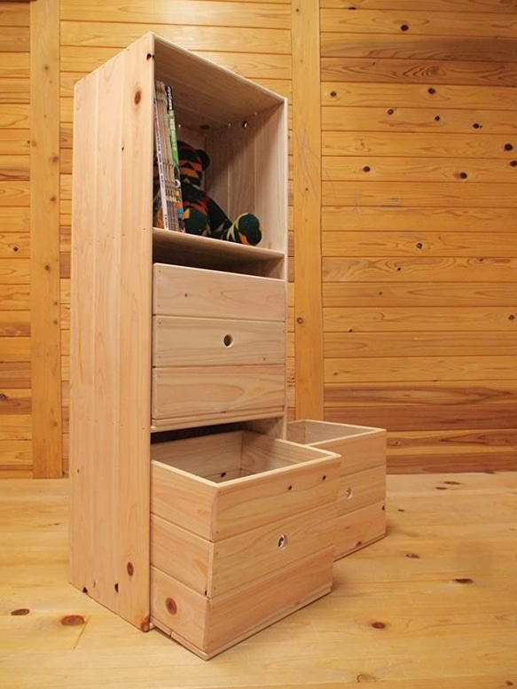 日本／四万十ひのき】ひのきのカラーボックス（収納ボックス3つ付き