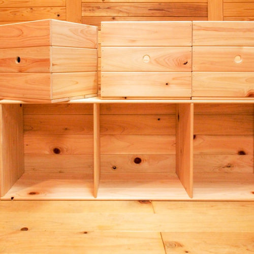 日本／四万十ひのき】ひのきのカラーボックス（収納ボックス3つ付き