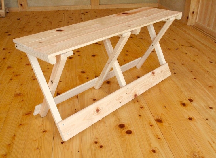 ひのきの折りたたみベンチ（2人用）【組立不要／1年間無料保証／受注生産】