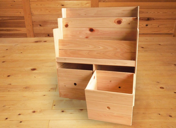 mkhkj様取り置き品】ひのきの絵本棚＋収納ボックスセット 本棚・絵本棚