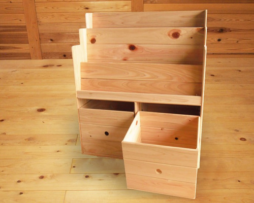 orange 絵本棚収納ボックス付き ベンチボックス ひのき