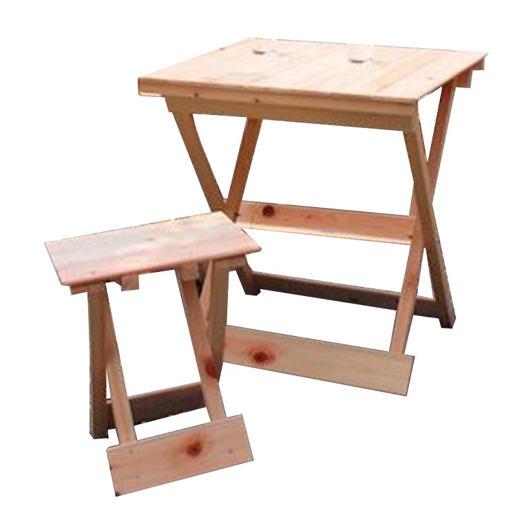 【日本／四万十ひのき】折りたたみテーブル1脚＋折りたたみチェア1脚セット【1年間無料保証】