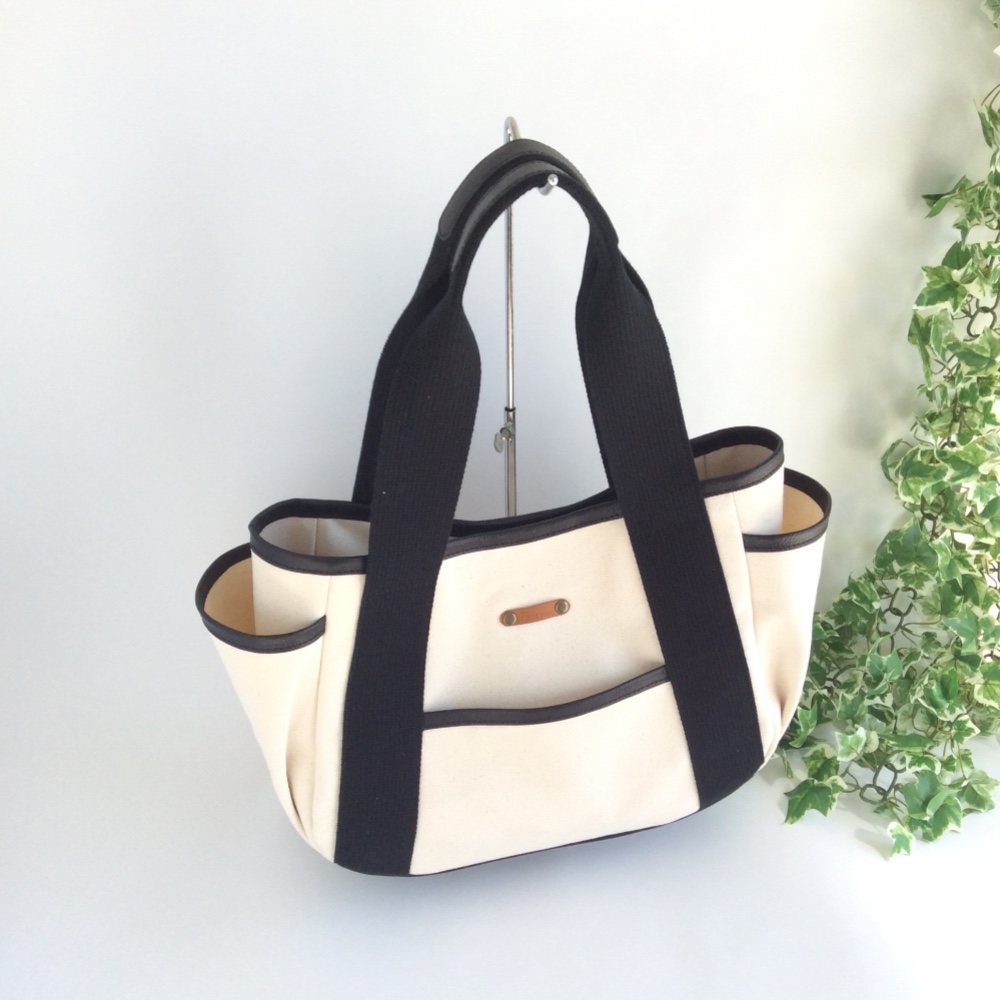 本革縁取り8号帆布トート・生成り＋ブラック