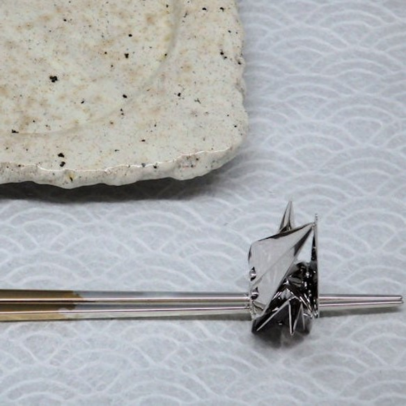 和千代 箸置き　折鶴 羽長 銀（ロジウムメッキ） 2枚目の画像