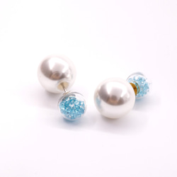 大きな真珠のイヤリングと手作り湖ブルークリスタルボールの周りに 3枚目の画像