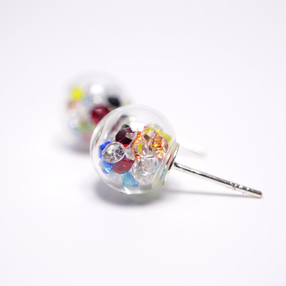 A Handmade 彩虹七色水晶玻璃球耳環 第4張的照片