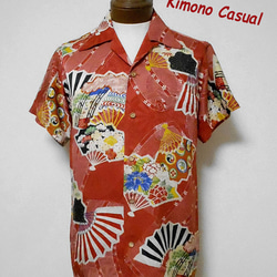 SALE ! 着物アロハシャツ Kimono Hawaiian Shirt AL-685/M 2枚目の画像