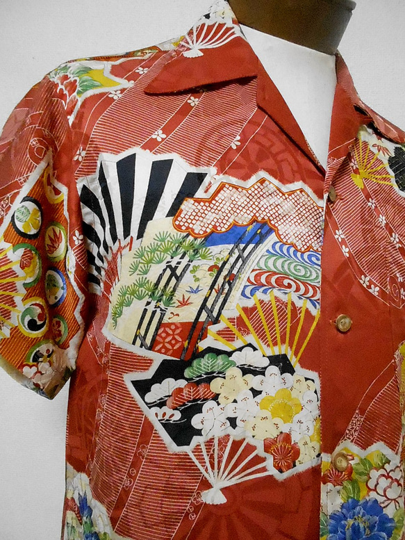 SALE ! 着物アロハシャツ Kimono Hawaiian Shirt AL-685/M 3枚目の画像