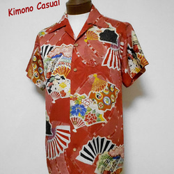 SALE ! 着物アロハシャツ Kimono Hawaiian Shirt AL-685/M 4枚目の画像