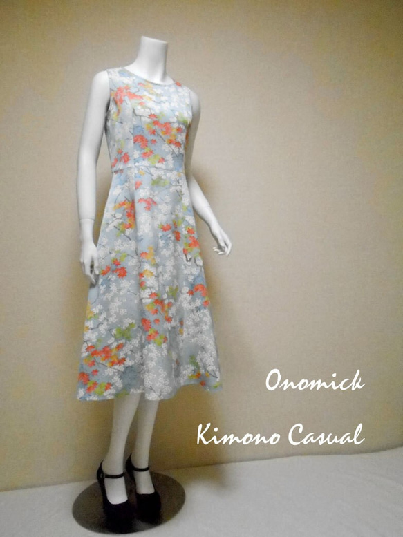 ラウンドネック着物ドレス Round neck Kimono dress LO-226/S 1枚目の画像