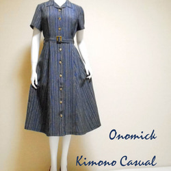 着物シャツドレス（ベルト付き） Kimono Shirt dress LO-234/M 1枚目の画像