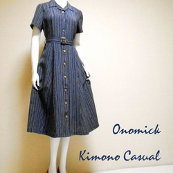 着物シャツドレス（ベルト付き） Kimono Shirt dress LO-234/M 2枚目の画像