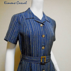 着物シャツドレス（ベルト付き） Kimono Shirt dress LO-234/M 3枚目の画像
