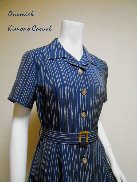 着物シャツドレス（ベルト付き） Kimono Shirt dress LO-234/M 3枚目の画像