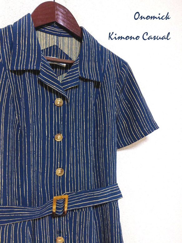 着物シャツドレス（ベルト付き） Kimono Shirt dress LO-234/M 4枚目の画像