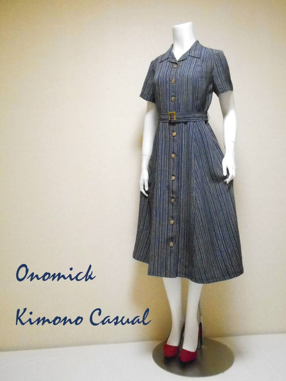 着物シャツドレス（ベルト付き） Kimono Shirt dress LO-234/M 7枚目の画像