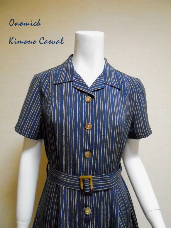 着物シャツドレス（ベルト付き） Kimono Shirt dress LO-234/M 9枚目の画像