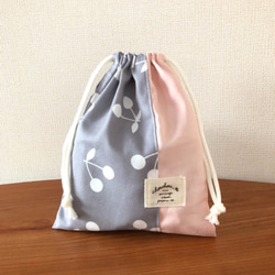 入園入学 お弁当袋(給食袋)コップ袋 set ピンクチェリーさくらんぼ