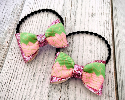 きらめき和風リボン 2個セット 桜餅（ヘアゴム or ヘアクリップ