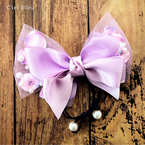 サテンとオーガンジー、ふわふわ花びらチュールのカルテットリボン