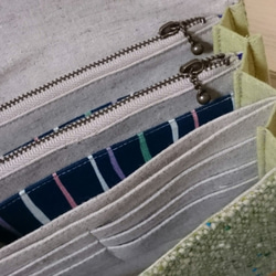 お財布バッグ　ハリスツイード×リネン（紺×きみどり） 2枚目の画像