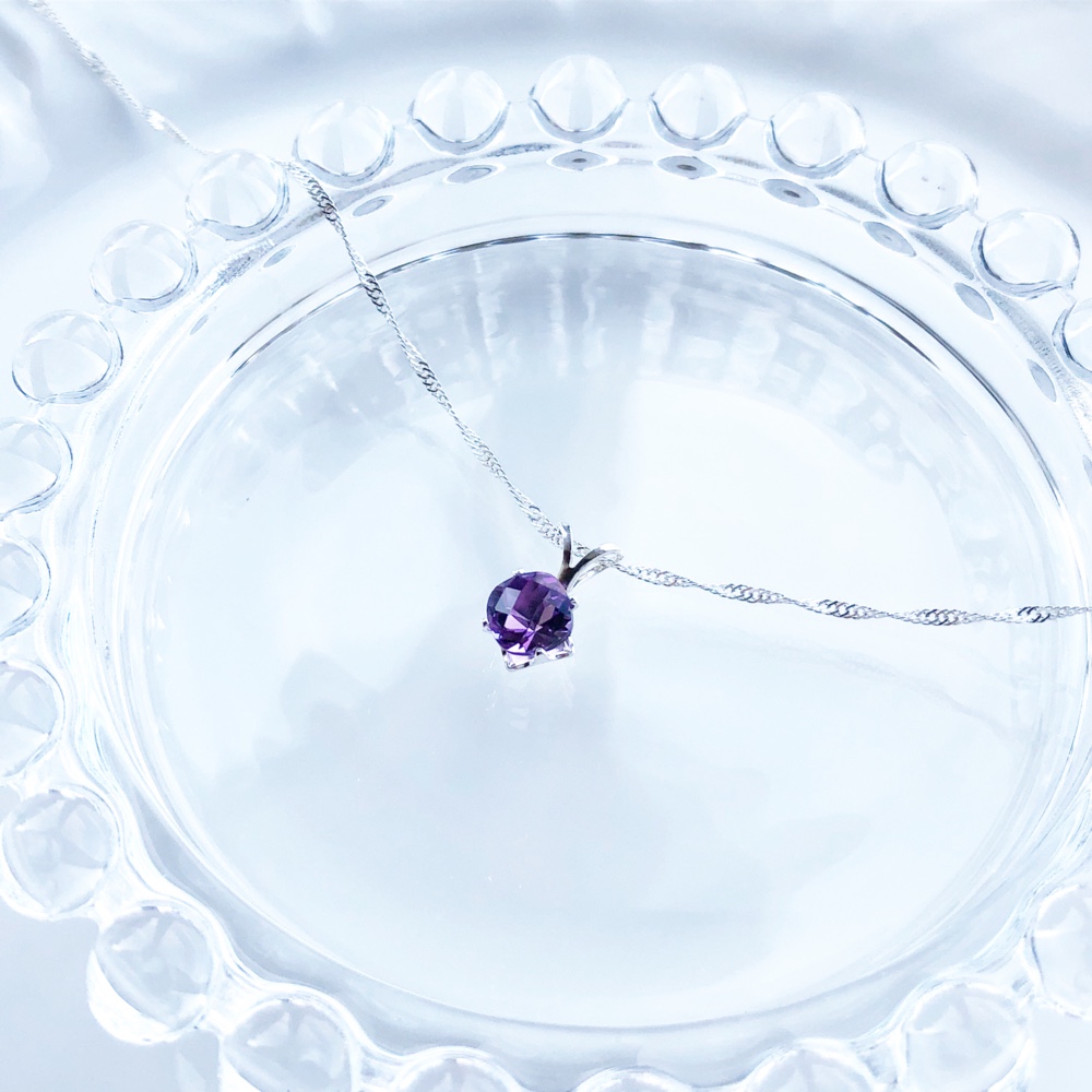 silver925 ライトアメジスト☆彡スクエアネックレス【天然石Lサイズ】