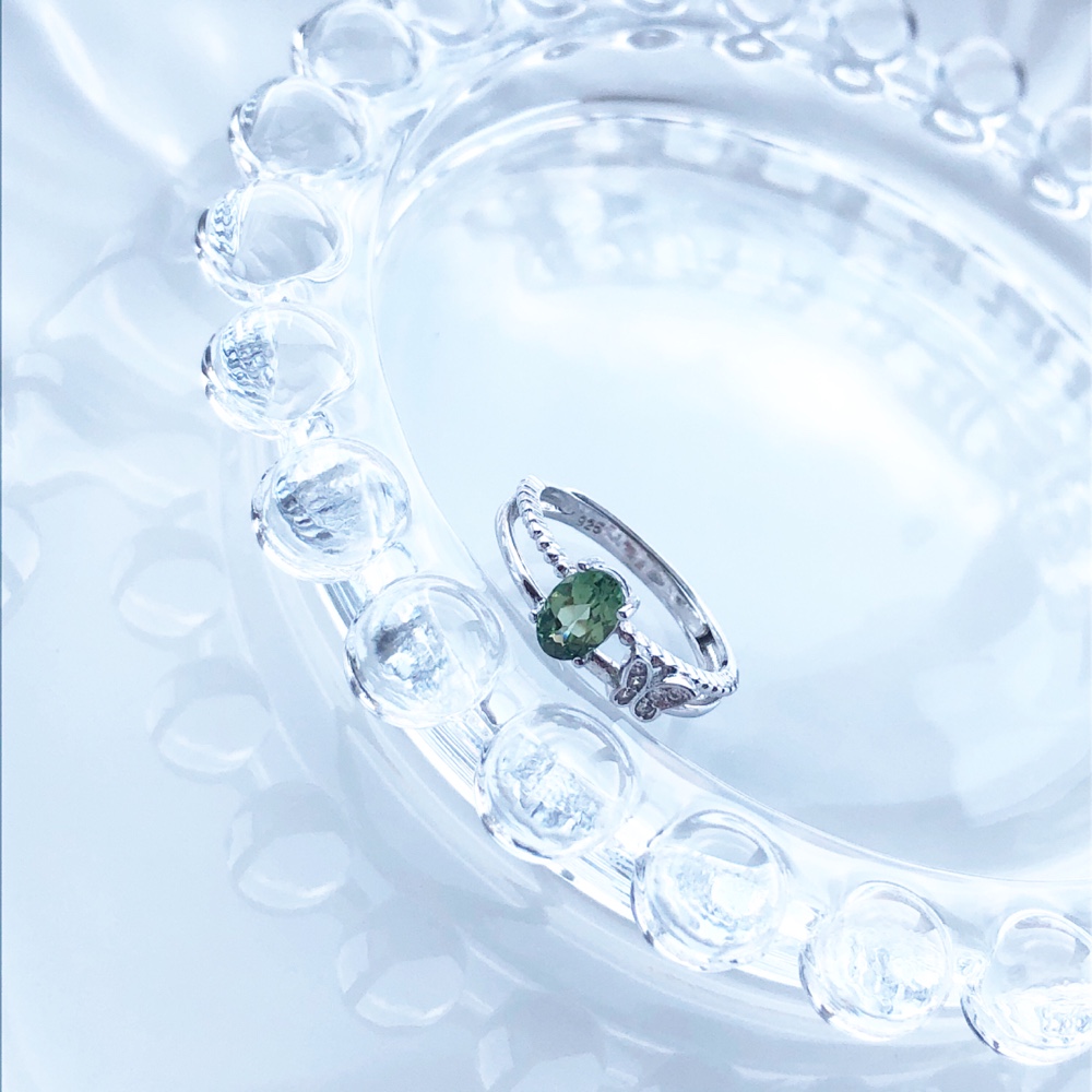 silver925 グリーンアパタイトo○☆*゜オーバルパピヨンリング【天然石Mサイズ】