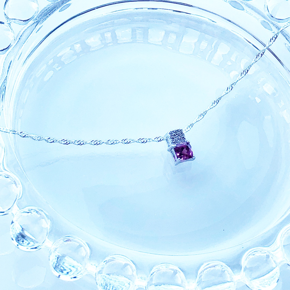 silver925 ピンクトルマリン〜ルベライト☆彡スクエアパヴェネックレス【天然石ssサイズ】