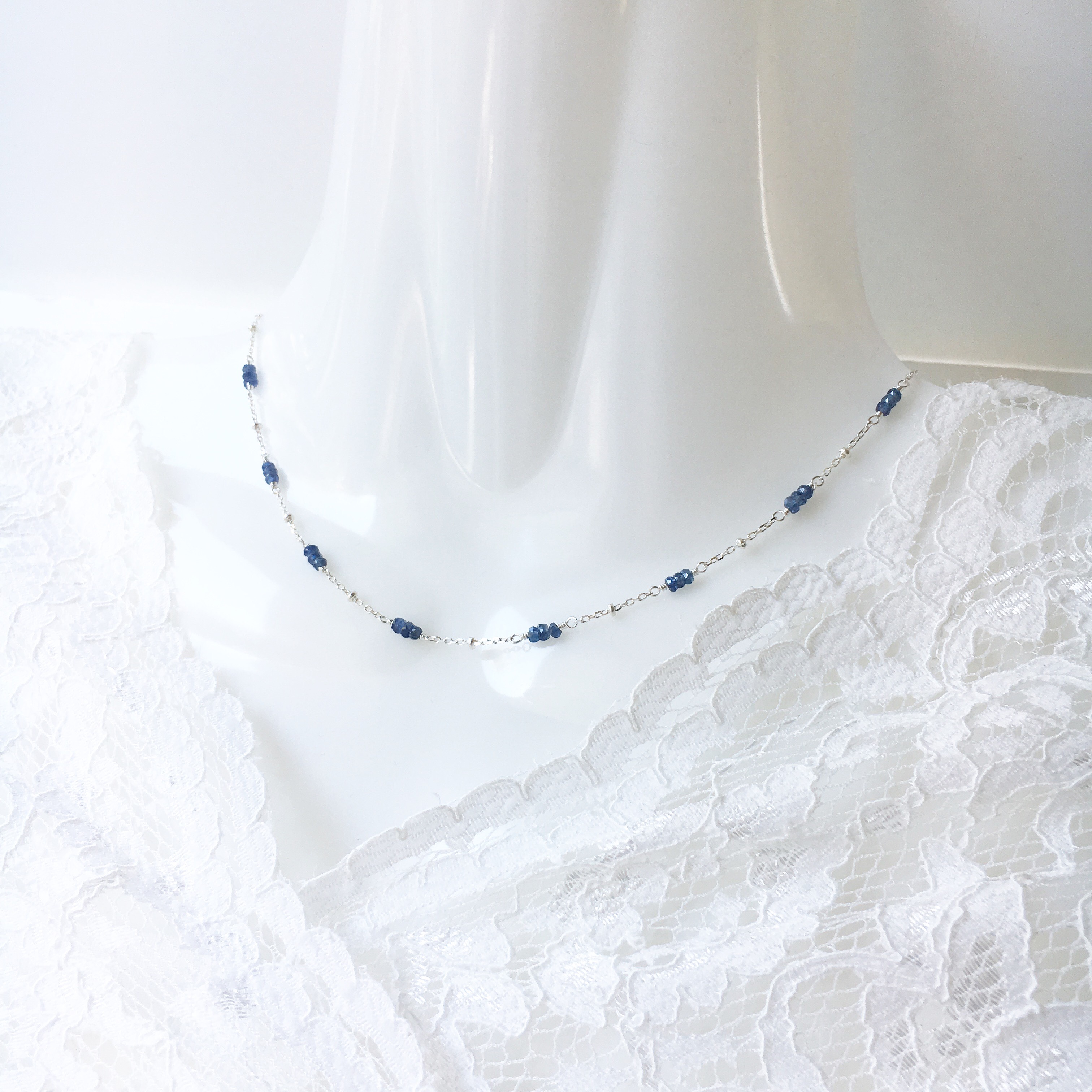 silver925 ブルーサファイヤ☆*:.｡.ステーションネックレス【天然石ssサイズ】