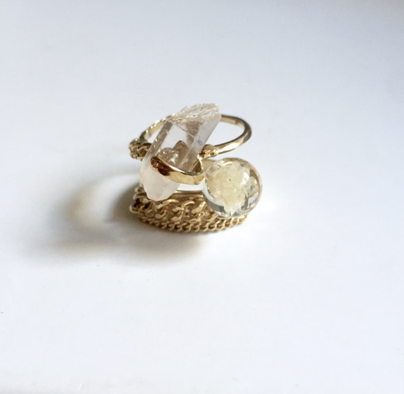 いばらring  　  　（silver 925 製、10金メッキ　）　　Gold　/　White flower 1枚目の画像