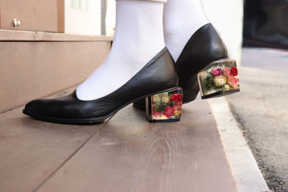 Flower Heel パンプス「マーメイドの願い」　Black 1枚目の画像