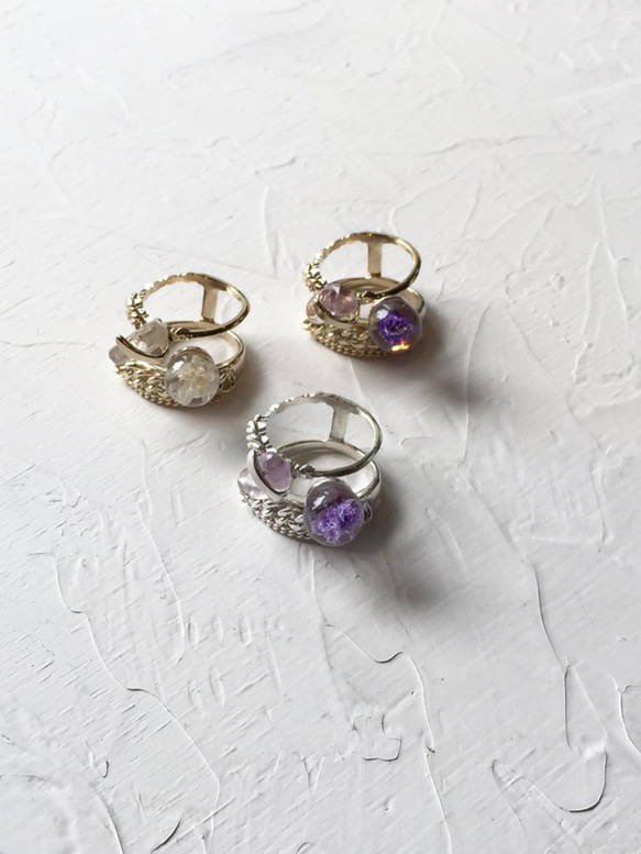 いばらring  　  　（silver 925 製、10金メッキ　）　　Gold　/ purple flower 7枚目の画像