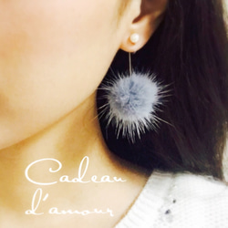 〈ピアス〉2017秋冬//リニューアル ＊ パールとファーのピアス ＊ アクアブルー 2枚目の画像