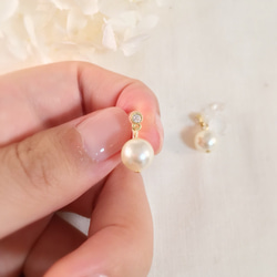 〖樹脂Nonhorupiasu（耳環）〗的耳環捷克共和國水晶玻璃和晶體珍珠（奶油色）的 第4張的照片