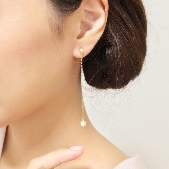 〖樹脂Nonhorupiasu（耳環）〗14kgf搖曳的珍珠耳環 第3張的照片