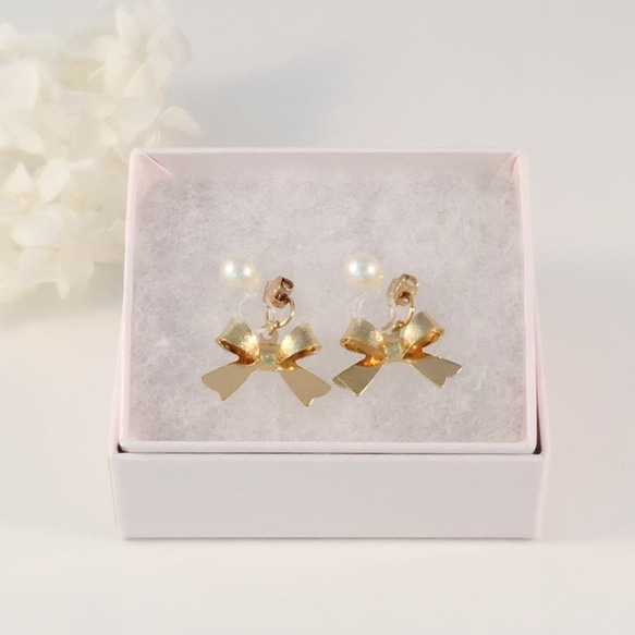 水晶珍珠和金絲帶/袋魅力耳環（劃破允許）＃028 第3張的照片